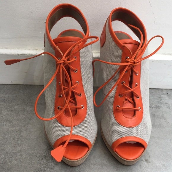 AUTH HERMÈS Orange Sandals Halloween Party heels Boots 39 NEW - Picture 6 of 7